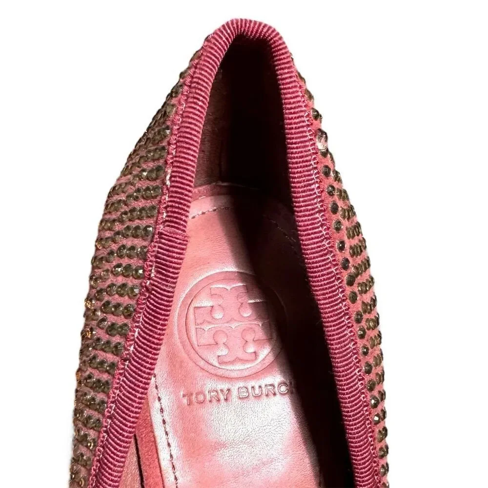 Tory Burch Phoenix Charm Pink Crystal Suede Pumps Size 8.5 Women's Party Heels